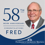 Fred with "Celebratory text saying 58th Work Anniversary