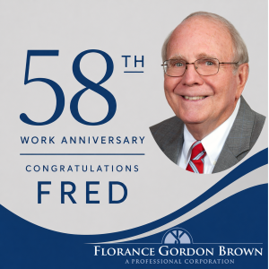 Fred with "Celebratory text saying 58th Work Anniversary